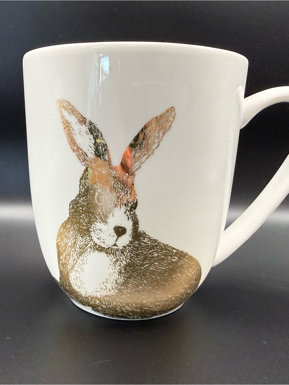 Pier 1 White Ceramic Mug with Metallic Gold Bunny